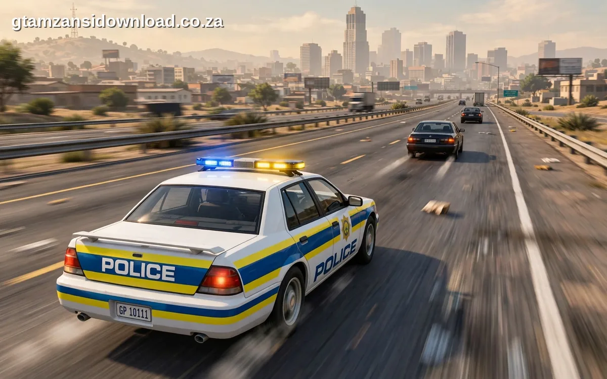 saps police vehicles chasing a stolen gusheshe through joburg in gta mzansi