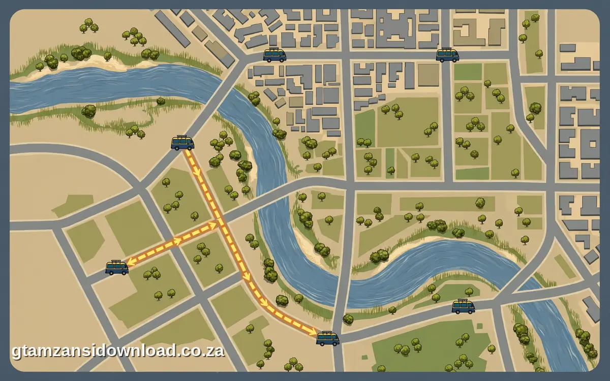 the fictional mzansi map showing taxi ranks across the districts in gta mzansi