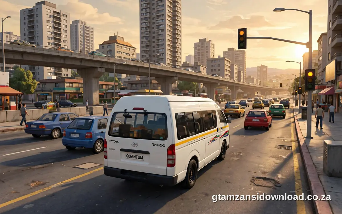 quantum taxi driving a township street in gta mzansi